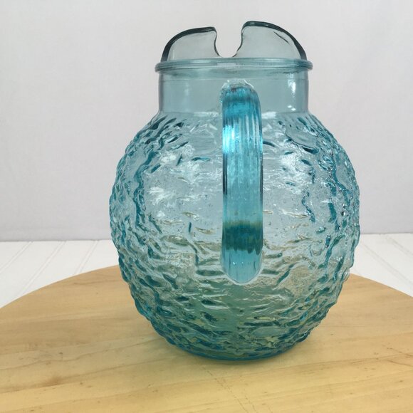 Anchor Hocking Lido Milano Aqua Blue Glass Ball Pitcher Ice Lip - Picture 4 of 7